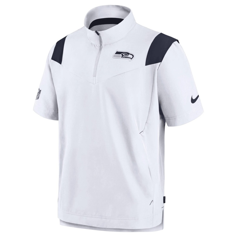 Men's Seattle Seahawks Nike White Sideline Coaches Chevron Lockup Pullover Top
